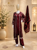Shraddha Designer Cw 1080 Crystal Bits With Burberry & Viscose Velvet Shimmer Work Pakistani Suit