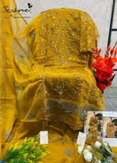 Serine S 989 Pure Chiffon Silk Heavy Embroidered Suit With Appliqué & Crystal Khatli Work Suits