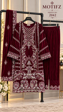 Motifz R 2042 Velvet Suit With Embroidery & Khatli Worked Winter Wear Pakistani Suits
