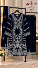 Motifz R 2042 Velvet Suit With Embroidery & Khatli Worked Winter Wear Pakistani Suits