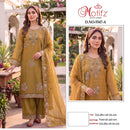 Motifz 5547 Gold Siffon Suit with Embroidery Bits Worked Suits