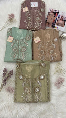 Motifz 5482 Gold Chiffion Embroidery Bits Work Suits