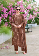 Alok Suits Amna Babar Cotton Foil Print Fancy Embroidered Suits