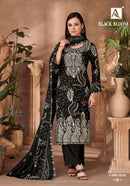 Alok Suits Black Bloom Rayon Print With Fancy Embroidery Work Suit Designer Collection