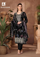 Alok Suits Black Bloom Rayon Print With Fancy Embroidery Work Suit Designer Collection