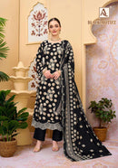 Alok Suits Black Motifz Viscose Foil Print Fancy Work Designer Suit