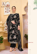 Alok Suits Black Motifz Viscose Foil Print Fancy Work Designer Suit