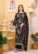 Alok Suits Black Motifz Viscose Foil Print Fancy Work Designer Suit