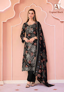 Alok Suits Crystal Black Viscose Foil Print With Fancy Embroidery Work Suits