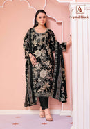 Alok Suits Crystal Black Viscose Foil Print With Fancy Embroidery Work Suits
