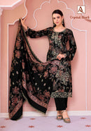 Alok Suits Crystal Black Viscose Foil Print With Fancy Embroidery Work Suits