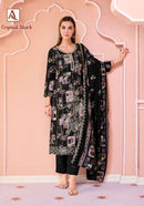 Alok Suits Crystal Black Viscose Foil Print With Fancy Embroidery Work Suits