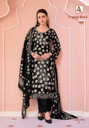 Alok Suits Crystal Black Viscose Foil Print With Fancy Embroidery Work Suits