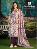 Alok Suits White Pearl Pashmina Digital Printed Suit With Fancy Worked Suits