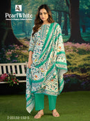 Alok Suits White Pearl Pashmina Digital Printed Suit With Fancy Worked Suits