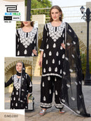 Blue Hills Black and White Vol 22 Rayon Fancy Work Ladies 3 Piece Suit Set