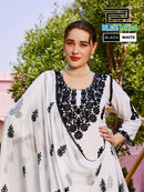 Blue Hills Black and White Vol 22 Rayon Fancy Work Ladies 3 Piece Suit Set
