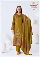 Suryajyoti Kaara Cotton Vol 3 Jam Satin Print Fancy Work Suit