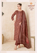 Suryajyoti Krista Vol 4 Jam Satin Printed Suit With Embroidery Worked Suits