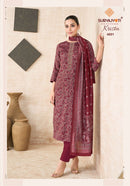 Suryajyoti Krista Vol 4 Jam Satin Printed Suit With Embroidery Worked Suits