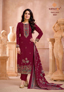 Suryajyoti Pallavi Vol 9 Jam Satin Print with Fancy Work Suit