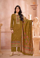 Suryajyoti Pallavi Vol 9 Jam Satin Print with Fancy Work Suit