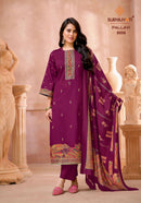 Suryajyoti Pallavi Vol 9 Jam Satin Print with Fancy Work Suit